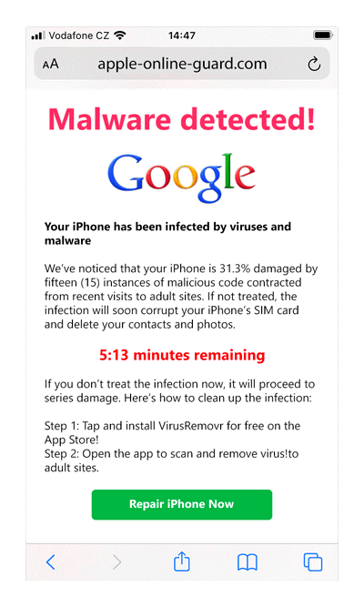 Some scareware attempts to mimic trusted sources like Google to fool you into clicking or downloading.